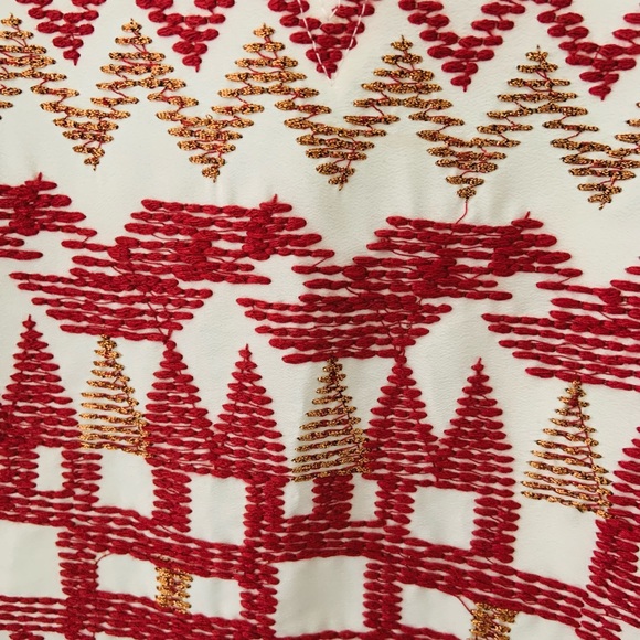 Anthropologie Dolan T-Shirt Aztec Embroidered Red Bronze Woven XS - Picture 5 of 5